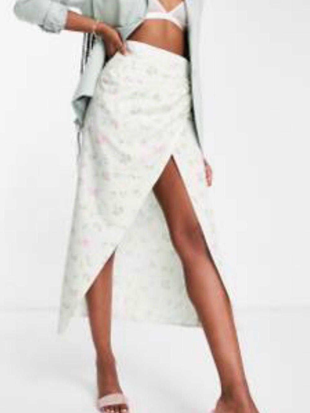 ASOS White Floral Wrap High-Low Midi Skirt